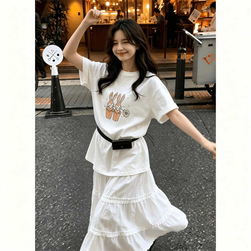 21 순면 210 그램 면 여름 드레스 반팔 티셔츠 여성 한국 스타일 빅 사이즈 루즈핏