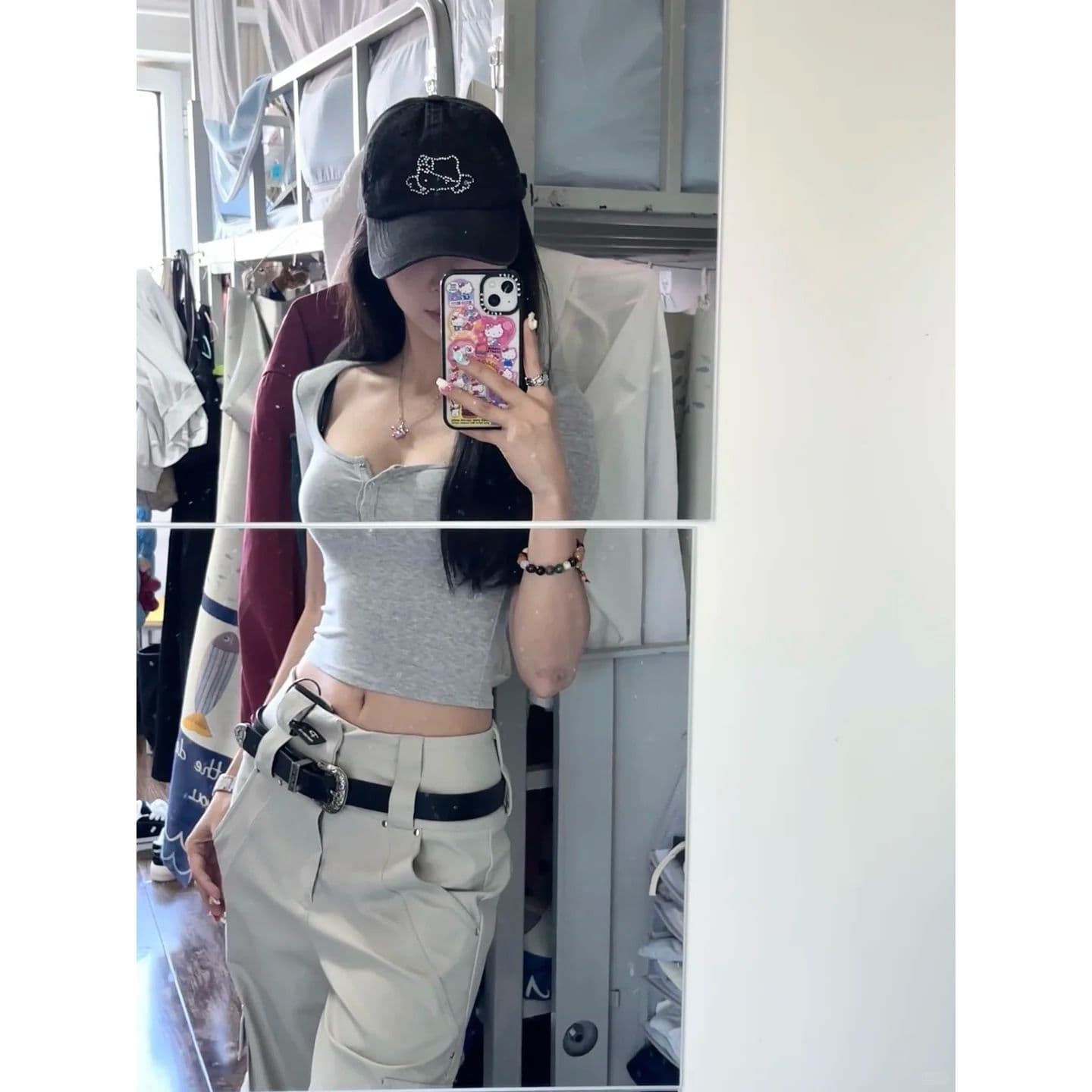 원본 품질 아메리칸 핫걸 반 개방 칼라 반팔 티셔츠 타이트 쇼트 스타일 맨위 이미지 4