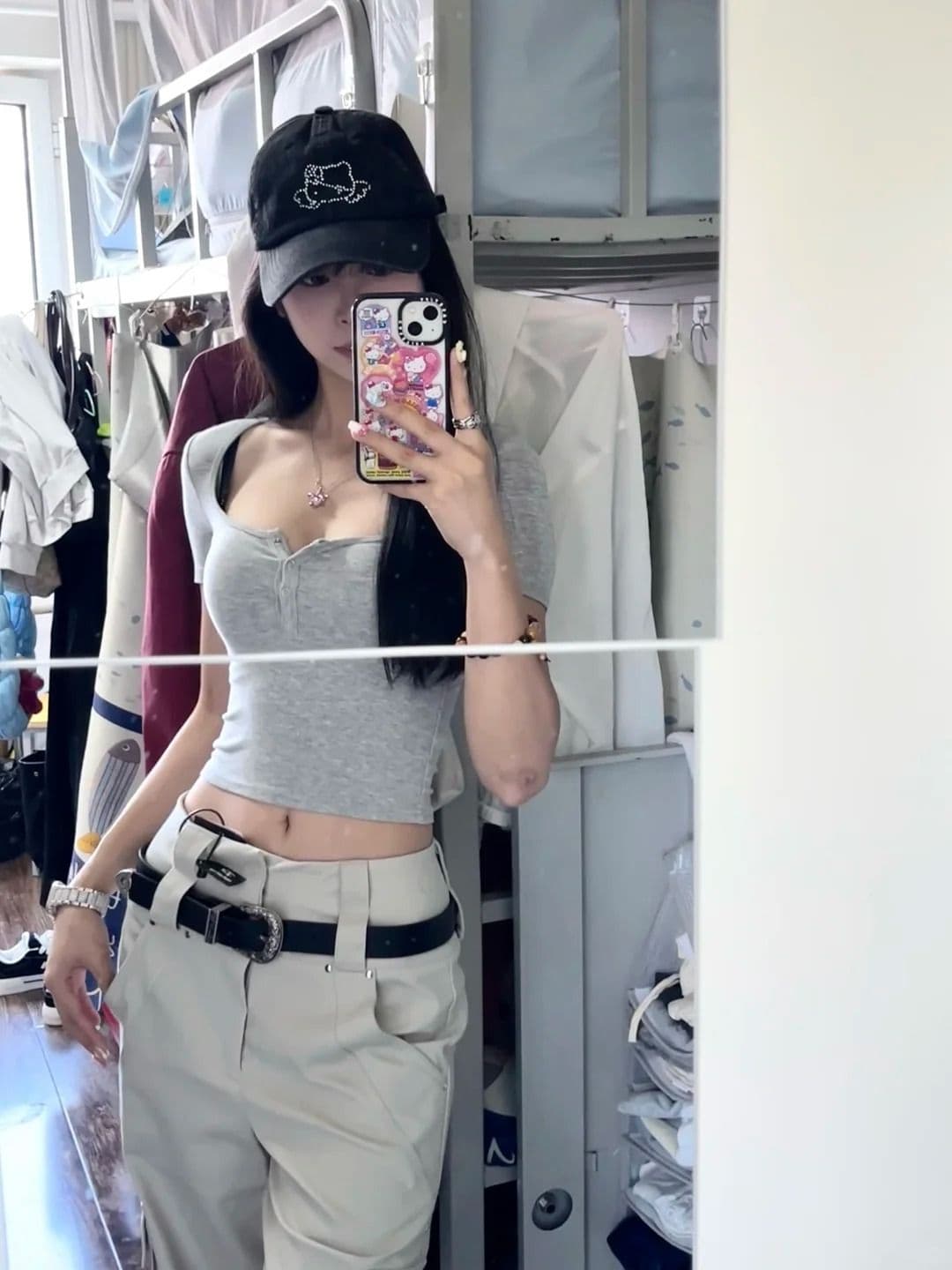 원본 품질 아메리칸 핫걸 반 개방 칼라 반팔 티셔츠 타이트 쇼트 스타일 맨위 상세 이미지 6
