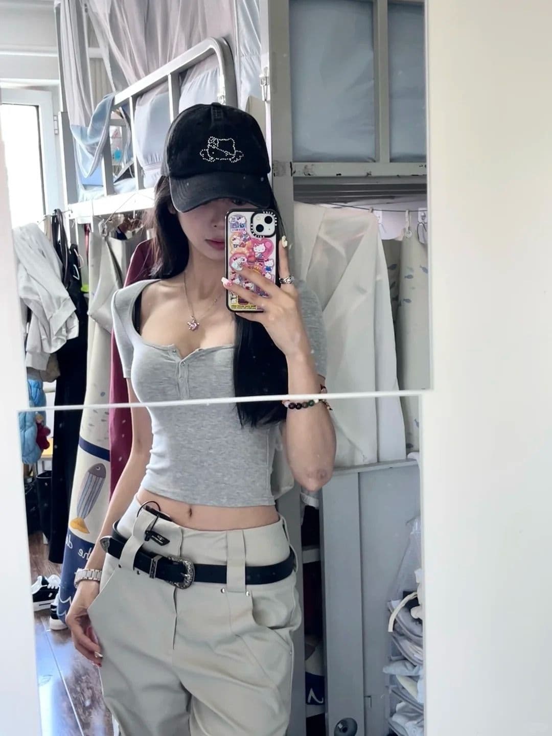 원본 품질 아메리칸 핫걸 반 개방 칼라 반팔 티셔츠 타이트 쇼트 스타일 맨위 상세 이미지 9