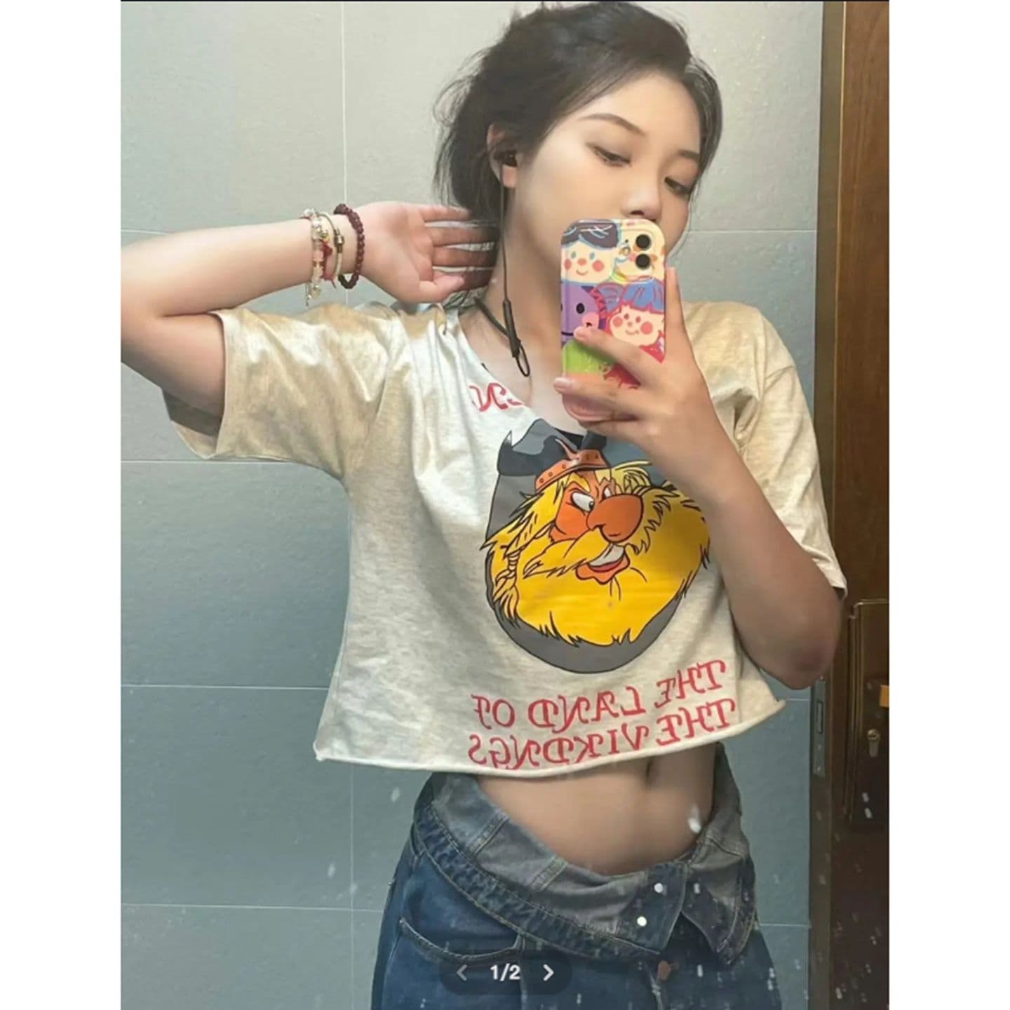원본 품질 재미있는 알파벳 프린트 반팔 티셔츠 외국 가스 디자인 센스 V넥 맨위