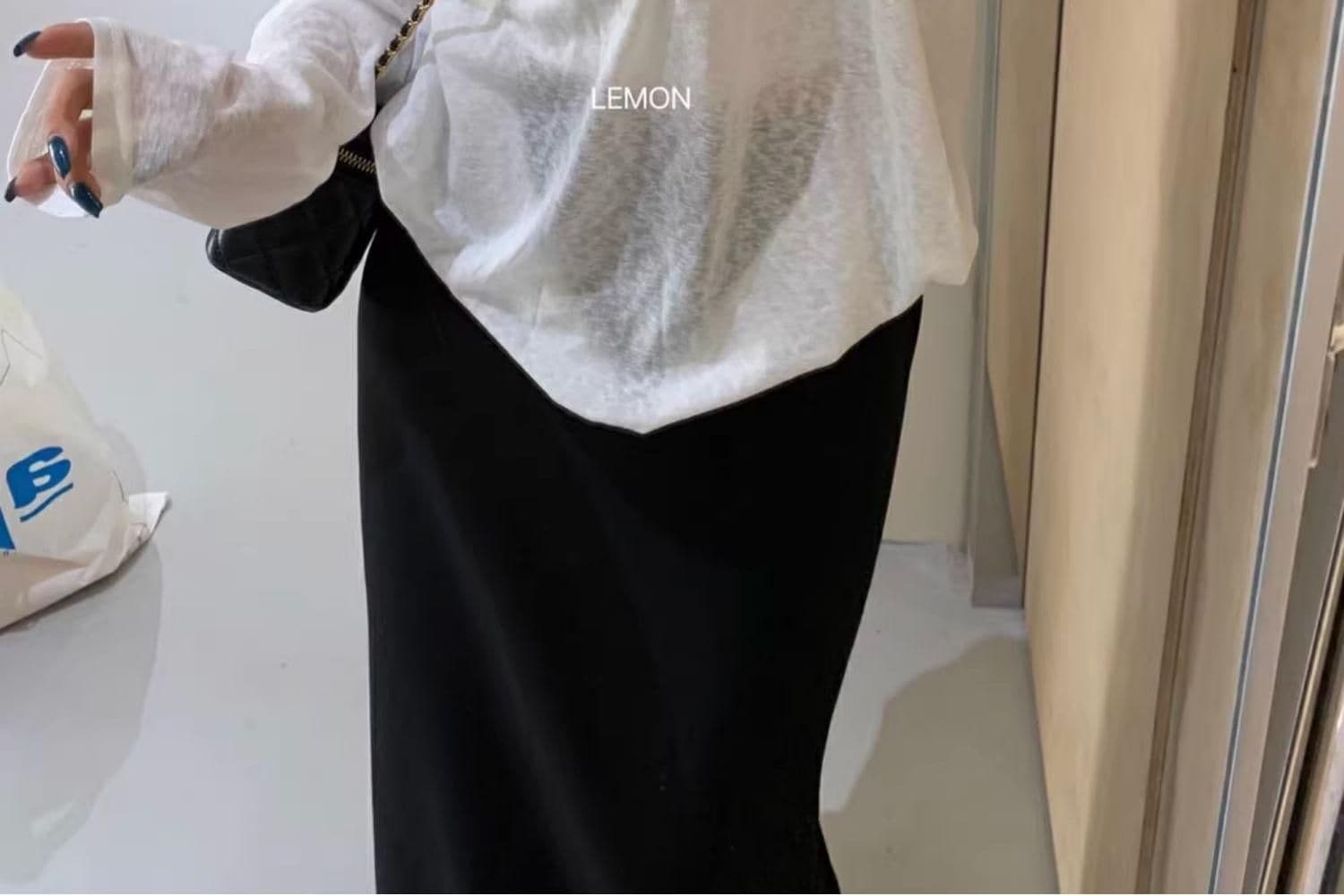 대나무 마디 리브 V넥 긴팔 자외선 차단 블라우스 외부 가져 가라. 셔츠 Tulle 맨위 상세 이미지 6