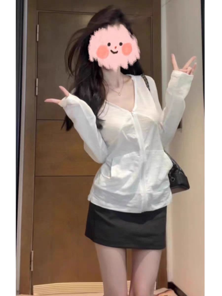 눈꽃 면 후드 지퍼 섹션 화이트 자외선 차단 긴팔 다용도 맨위 이미지 3