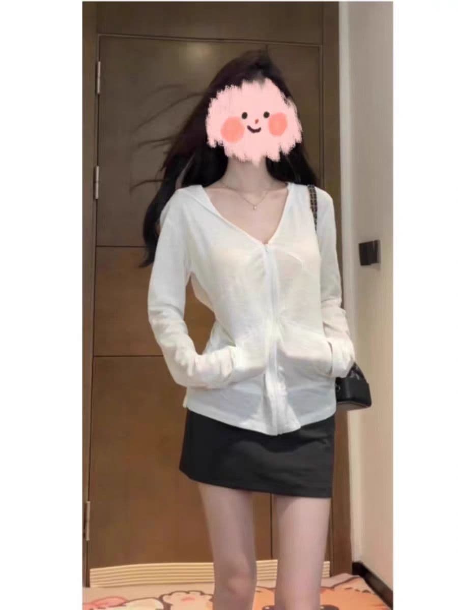 눈꽃 면 후드 지퍼 섹션 화이트 자외선 차단 긴팔 다용도 맨위 상세 이미지 4