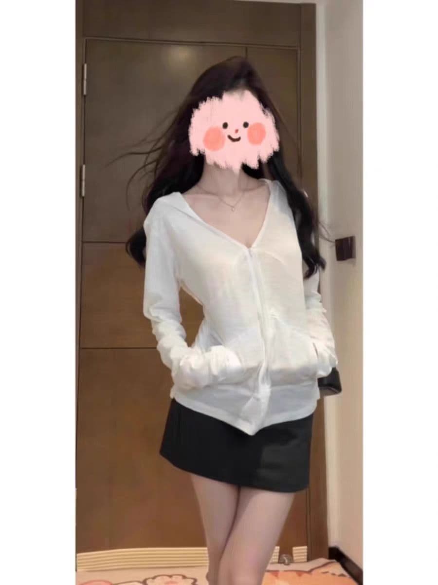 눈꽃 면 후드 지퍼 섹션 화이트 자외선 차단 긴팔 다용도 맨위 상세 이미지 5
