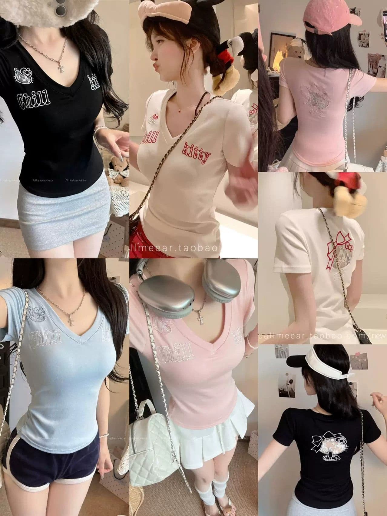 원본 자수 것 순수한 욕망 V넥 반팔 티셔츠 여성 몸매 가꾸기 만나는 맨위 상세 이미지 4