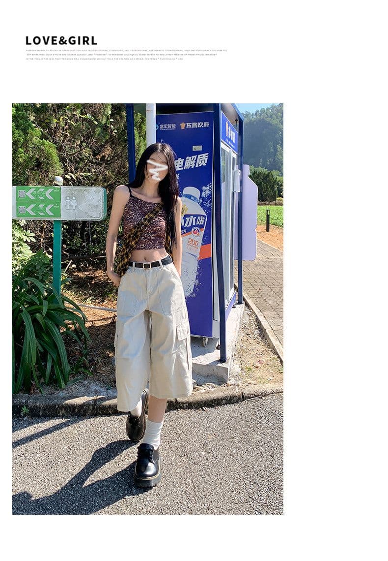 7부 바지 여성 여름 얇은 스타일 아메리칸 레트로 주머니 스트레이트 워크웨어 팬츠 상세 이미지 2