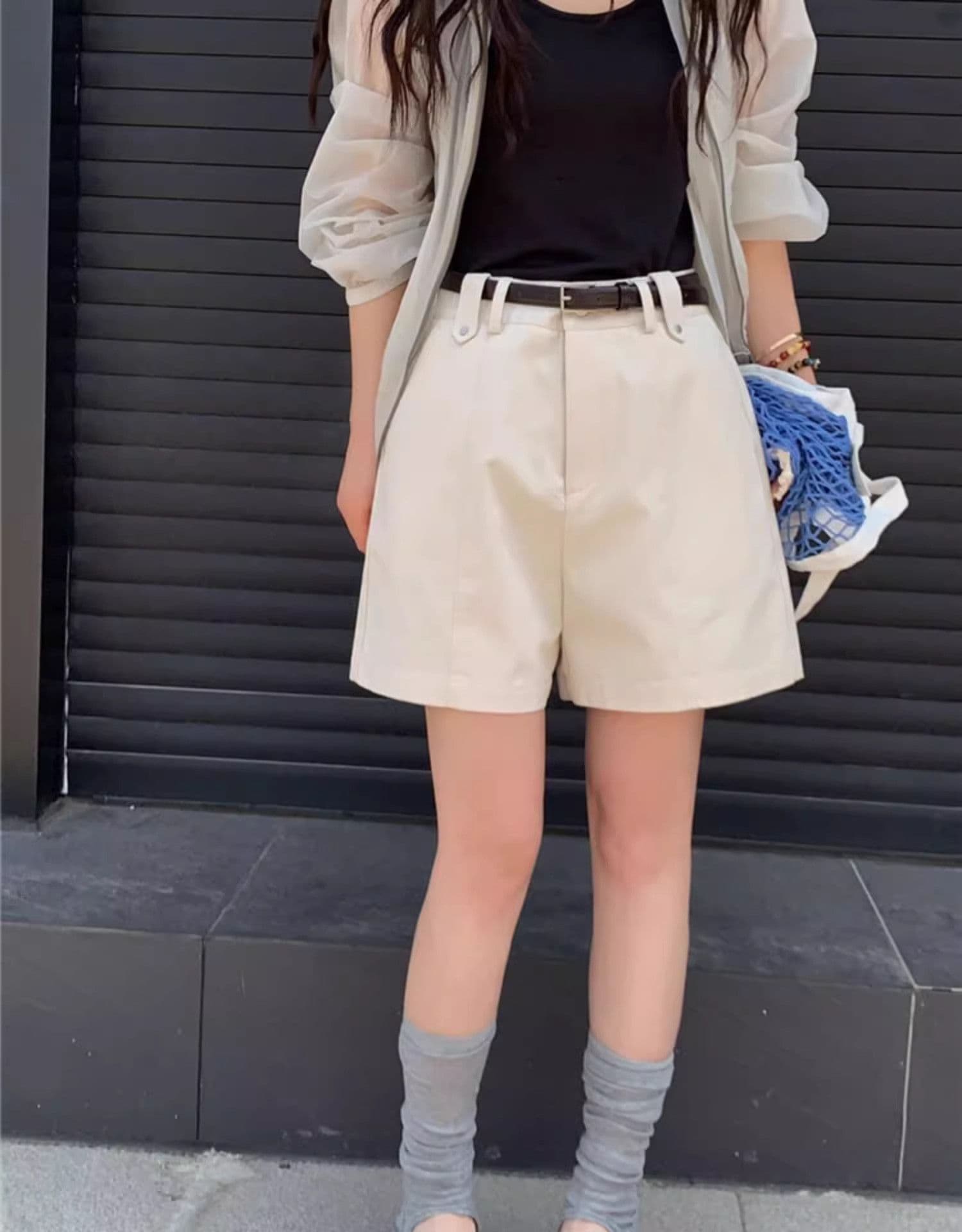 워시 물 순면 캐주얼 반바지 여성 여름 새로운 슬림해 보이는 다용도 와이드 레그 팬츠 핫 바지 상세 이미지 4