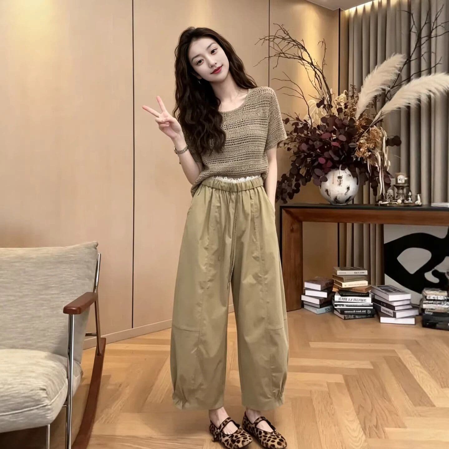 한 부서 레이스 허리 측면 9 포인트 캐주얼 바지 2026 여름 허리밴드 바지 이미지 2