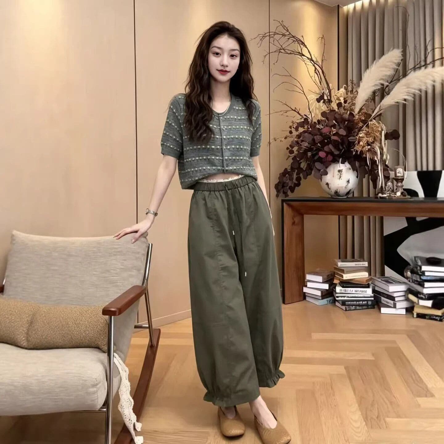 한 부서 레이스 허리 측면 9 포인트 캐주얼 바지 2026 여름 허리밴드 바지 상세 이미지 5