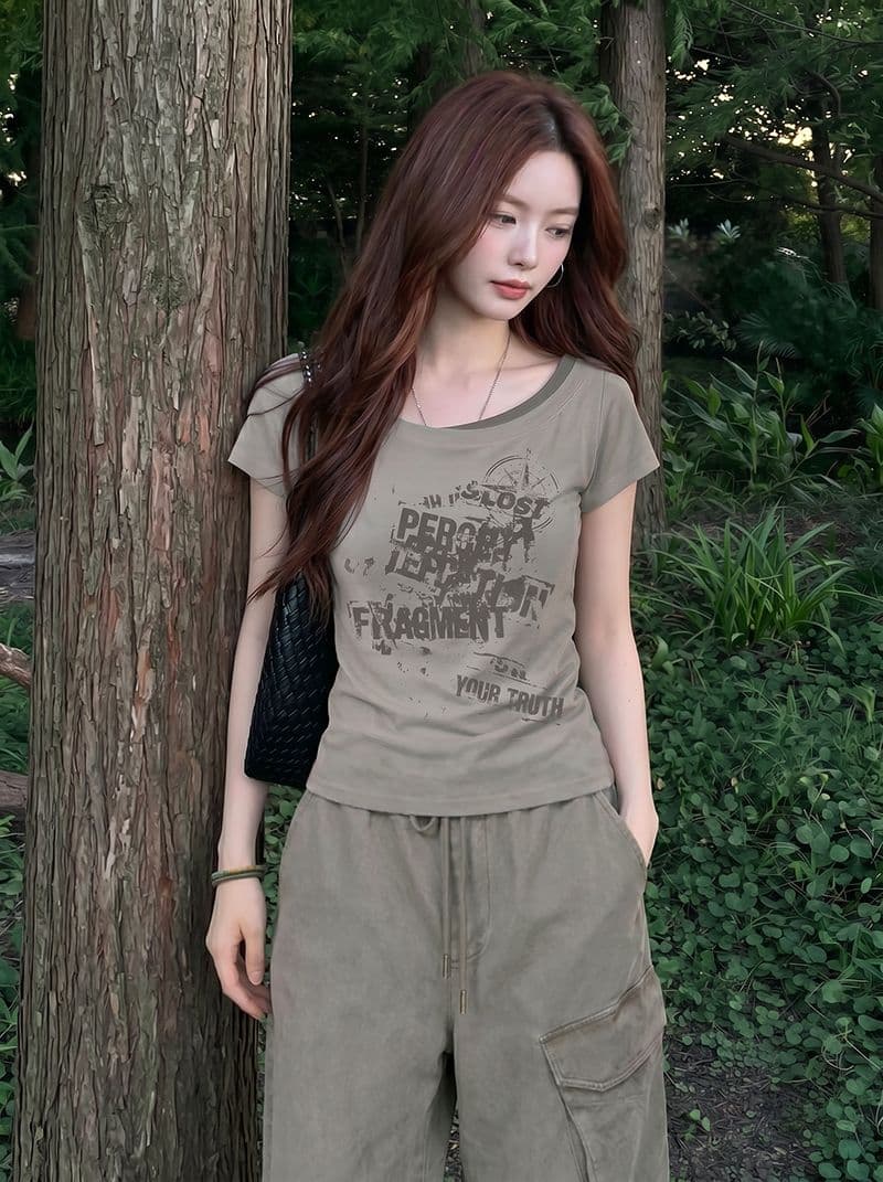 반팔 티셔츠 여성 의류 여름 새로운 몸매 가꾸기 디자인 센스 프린트 슬림해 보이는 페이크 레이어드 한 첨부 된 의류 상세 이미지 7
