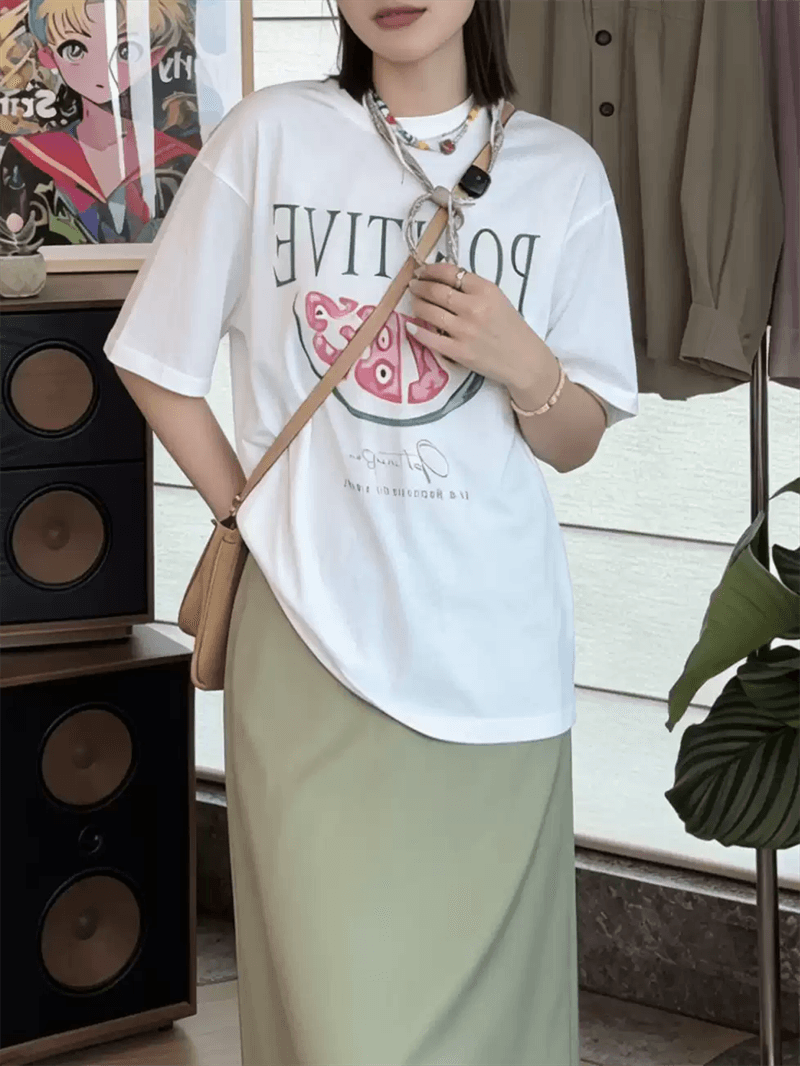 21 순면 210 그램 면 여름 드레스 반팔 티셔츠 여성 한국 스타일 빅 사이즈 루즈핏 상세 이미지 6