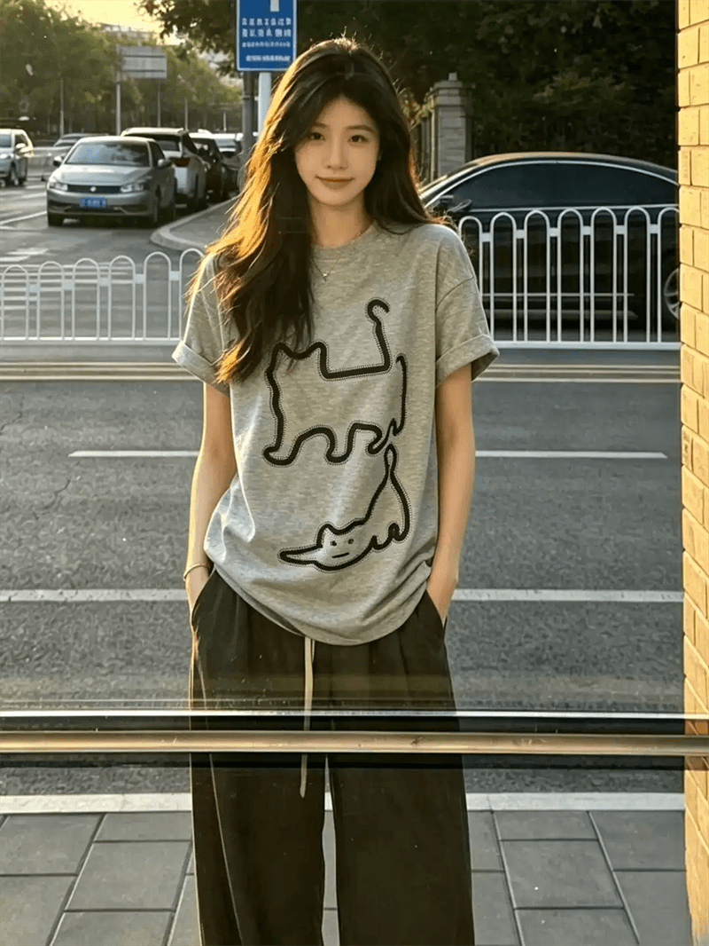 21 순면 210 그램 여름 드레스 반팔 티셔츠 여성 한국 스타일 빅 사이즈 루즈핏 상세 이미지 3