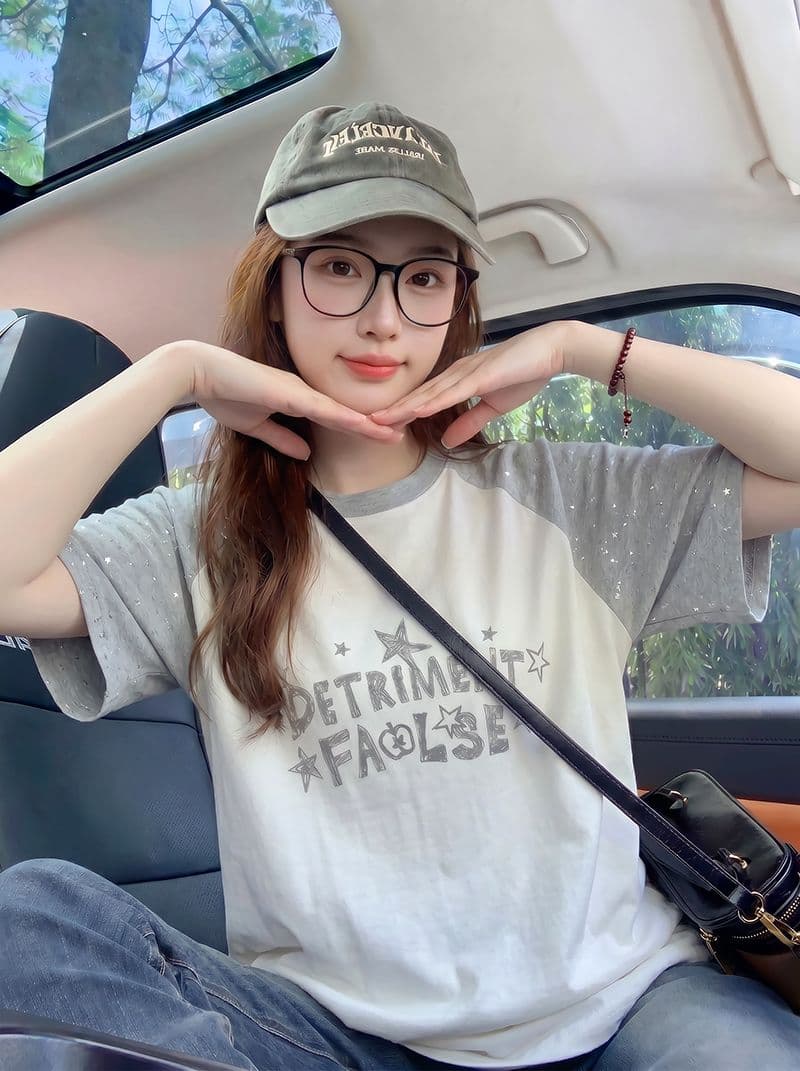 더블 실 순면 반팔 티셔츠 여성 의류 여름 루즈핏 디자인 센스 삽입 어깨 소매 별 라운드 넥 맨위 상세 이미지 7