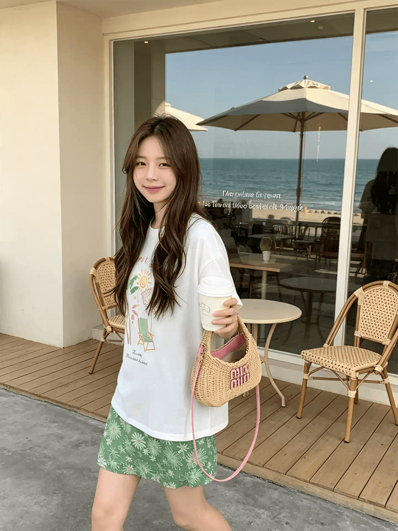 21 순면 210 그램 여름 드레스 반팔 티셔츠 여성 한국 스타일 빅 사이즈 루즈핏 상세 이미지 5