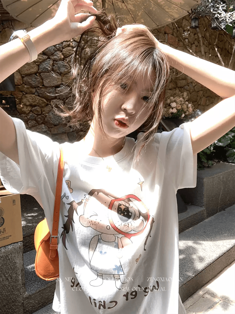 21 순면 210 그램 여름 드레스 반팔 티셔츠 여성 한국 스타일 빅 사이즈 루즈핏