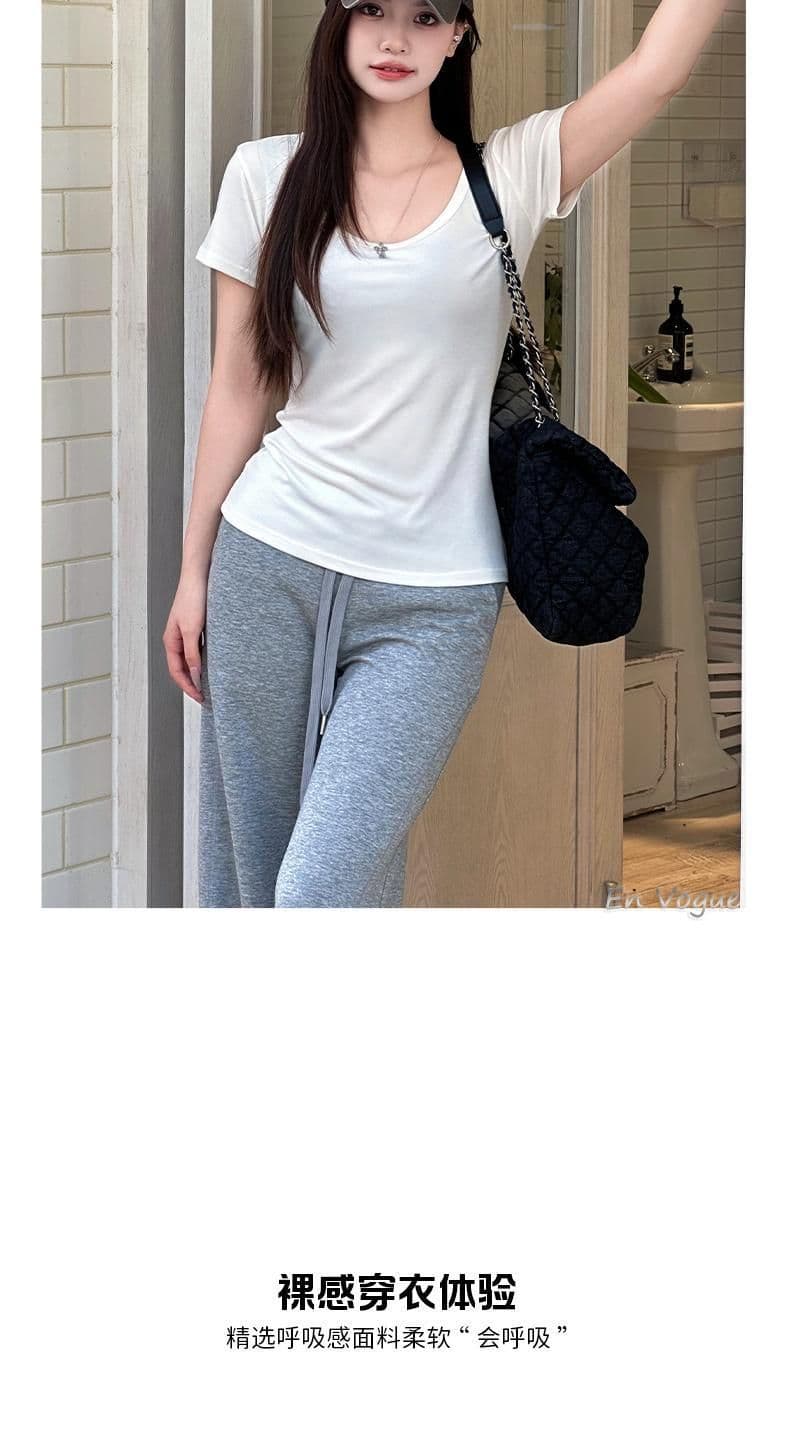 긍정적 인 어깨 허리 수축 루즈핏 u 칼라 슬림해 보이는 다용도 느긋한 바람 여름 여성 단색 디자인 센스 도루 센스 맨위 상세 이미지 7