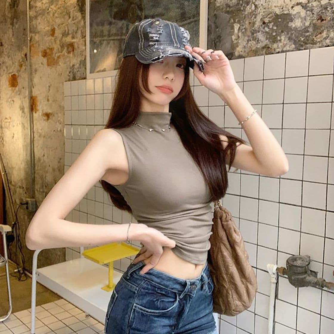 모달 260 그램 반하이넥 민소매 만나는 쇼트 스타일 조끼 여성 여름 슬립 몸매 가꾸기 슬림해 보이는 맨위 이미지 3