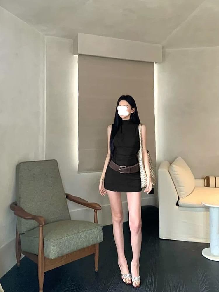 모달 260 그램 반하이넥 민소매 만나는 쇼트 스타일 조끼 여성 여름 슬립 몸매 가꾸기 슬림해 보이는 맨위 상세 이미지 14