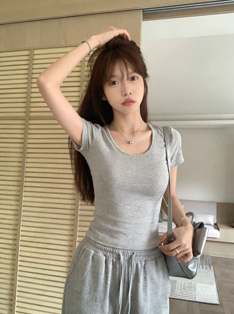 골드 제품 양모 28 면 38 사람들 면 28 아크릴 6 암모니아 Lun 한 부서 품격 다용도 슬림해 보이는 대 u 칼라 반팔 티셔츠 상세 이미지 38