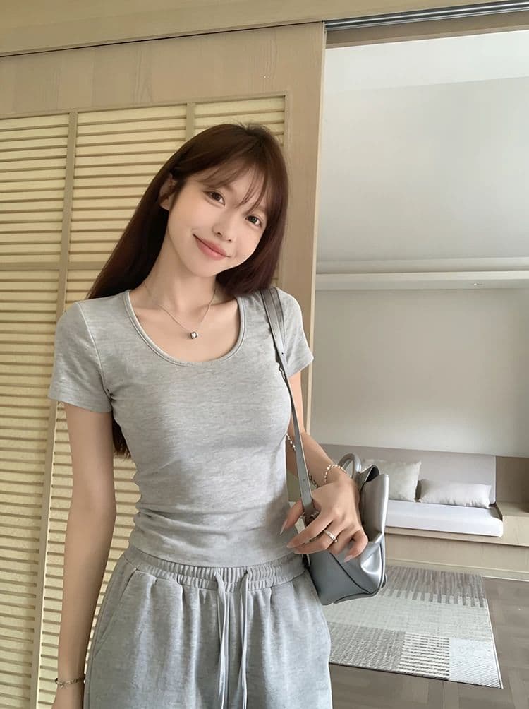 골드 제품 양모 28 면 38 사람들 면 28 아크릴 6 암모니아 Lun 한 부서 품격 다용도 슬림해 보이는 대 u 칼라 반팔 티셔츠 상세 이미지 39