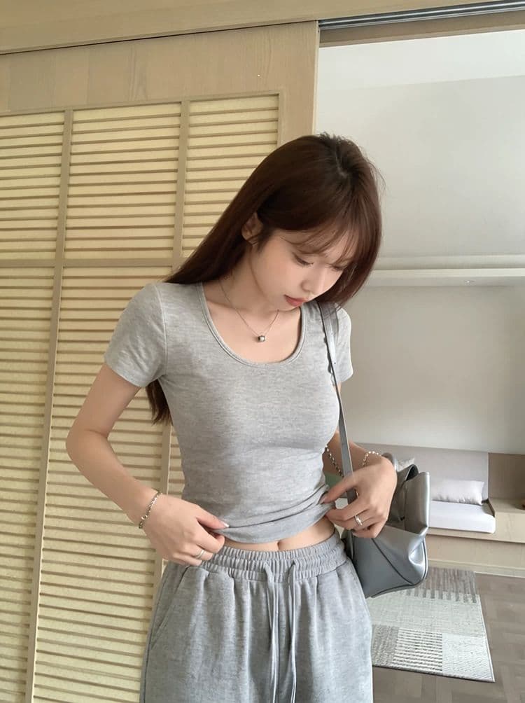 골드 제품 양모 28 면 38 사람들 면 28 아크릴 6 암모니아 Lun 한 부서 품격 다용도 슬림해 보이는 대 u 칼라 반팔 티셔츠 상세 이미지 41