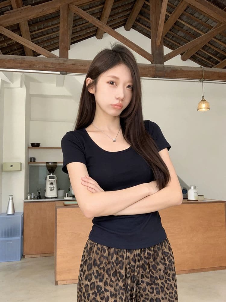골드 제품 양모 28 면 38 사람들 면 28 아크릴 6 암모니아 Lun 한 부서 품격 다용도 슬림해 보이는 대 u 칼라 반팔 티셔츠 상세 이미지 45