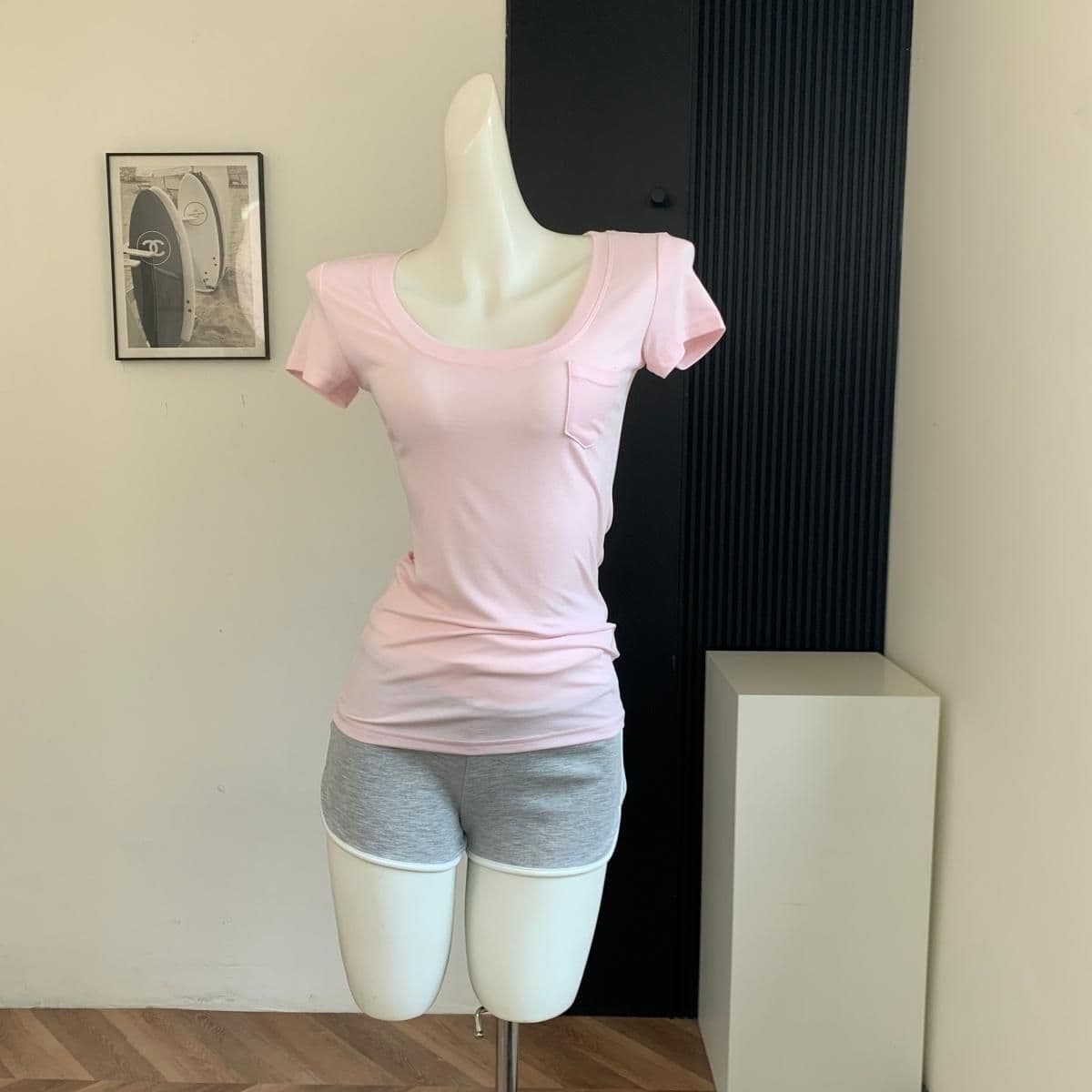 모달 260 그램 대 u 칼라 순수한 욕망 허리 수축 슬림해 보이는 모달 긍정적 인 어깨 티셔츠 반팔 맨위 상세 이미지 17