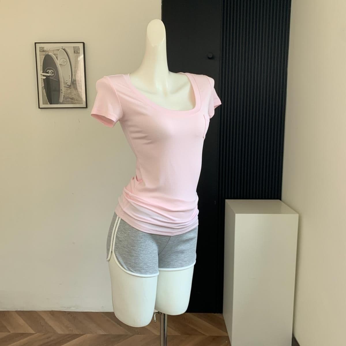 모달 260 그램 대 u 칼라 순수한 욕망 허리 수축 슬림해 보이는 모달 긍정적 인 어깨 티셔츠 반팔 맨위 상세 이미지 18