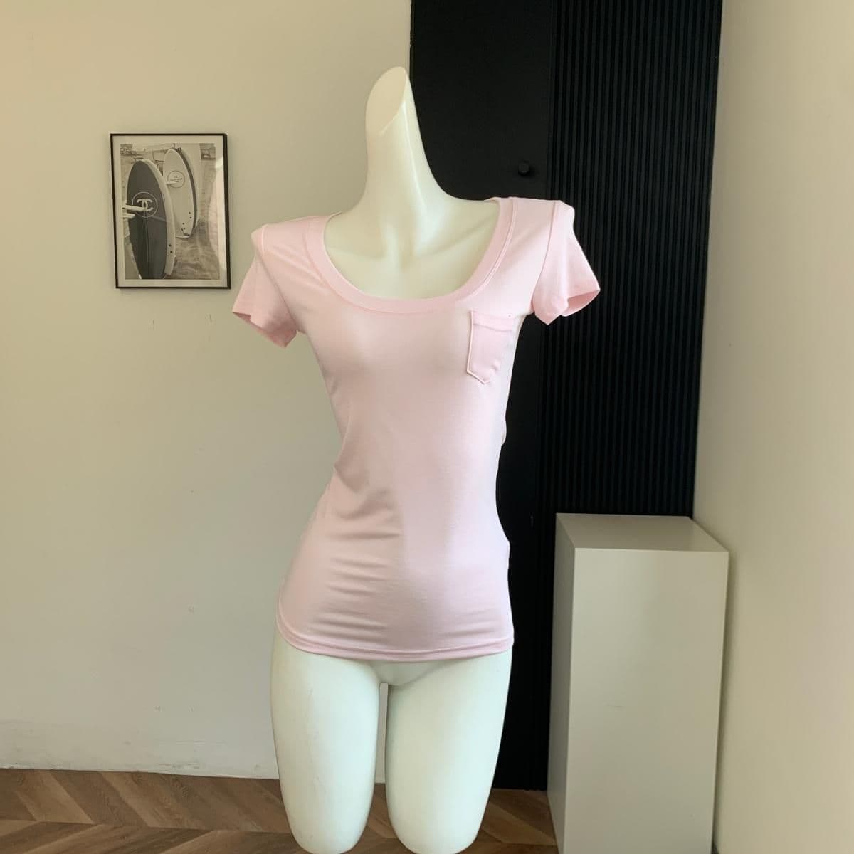 모달 260 그램 대 u 칼라 순수한 욕망 허리 수축 슬림해 보이는 모달 긍정적 인 어깨 티셔츠 반팔 맨위 상세 이미지 20