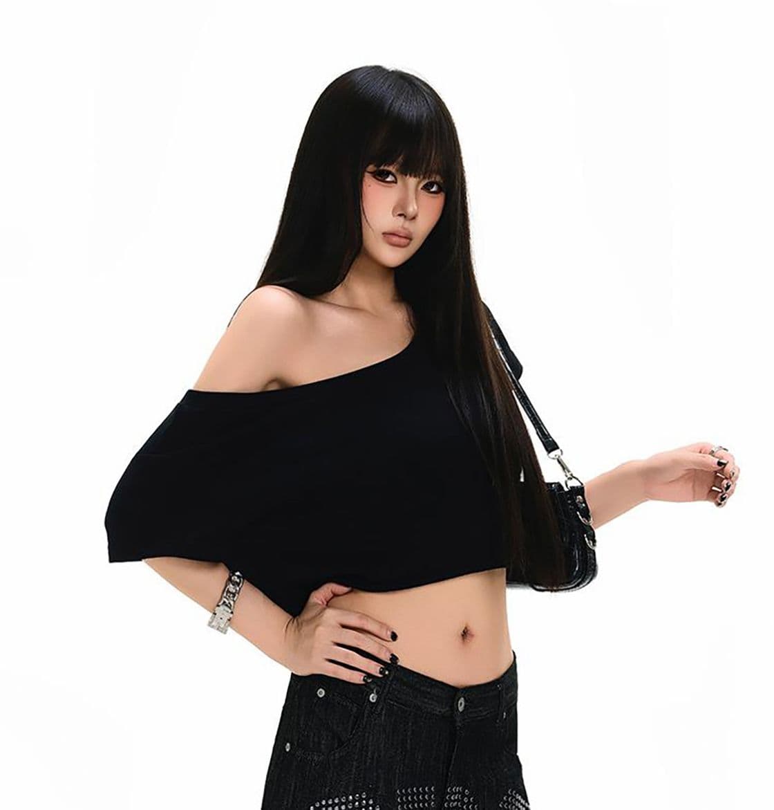순면 대어 를 낚 인 250그램 여름 새로운 핫걸 비스듬한 어깨 티셔츠 슬림해 보이는 다용도 디자인 센스 쇼트 스타일 맨위 상세 이미지 5