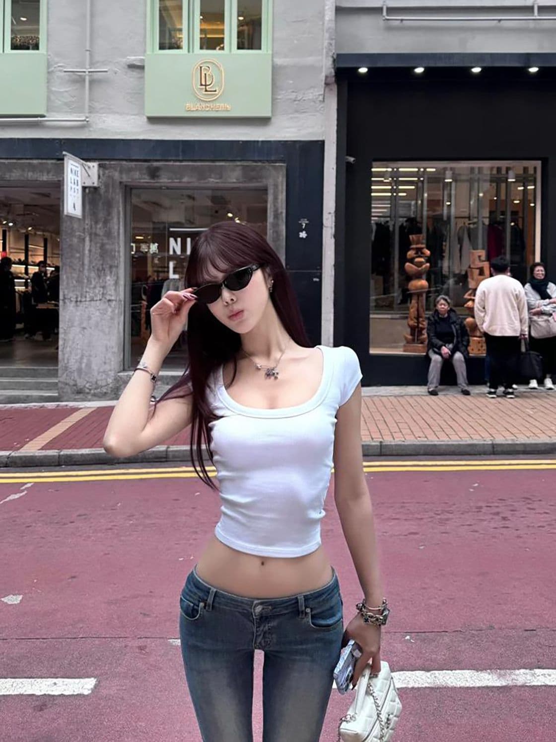 모달 260 그램 화이트 긍정적 인 어깨 세련된 차가운 센스 반팔 허리 수축 몸매 가꾸기 다용도 쇼트 스타일 맨위 상세 이미지 6