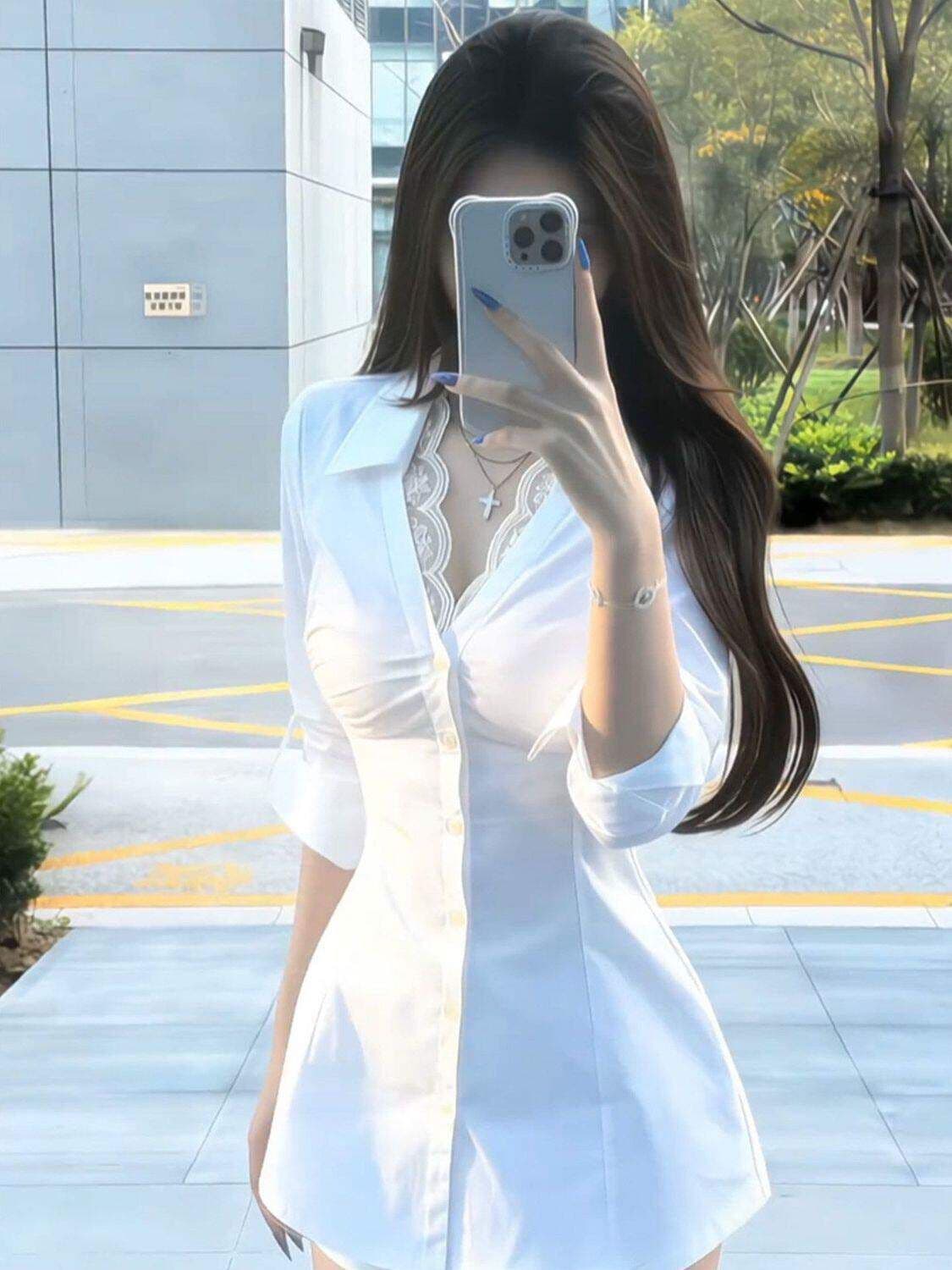 고급 센스 작은 대중 레이스 측면 여성 셔츠 봄 여름 새로운 순수한 욕망 핫걸 몸매 가꾸기 품격 중간 길이 맨위 상세 이미지 1