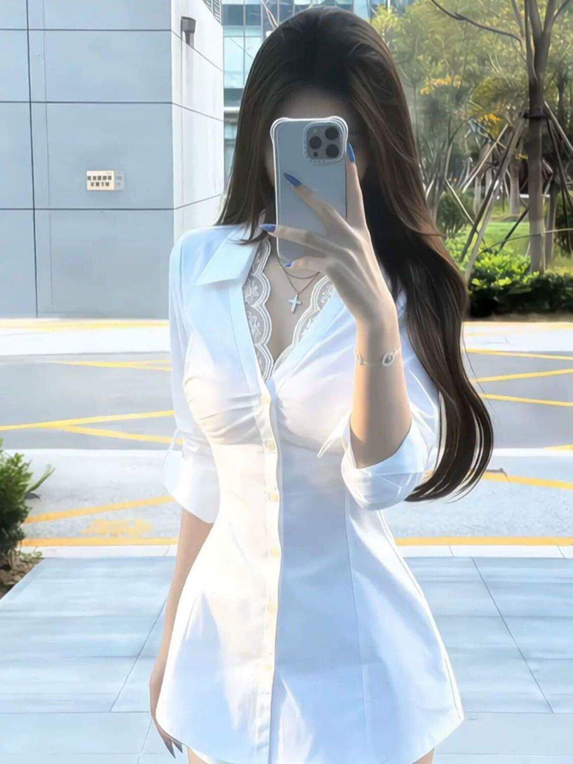 고급 센스 작은 대중 레이스 측면 여성 셔츠 봄 여름 새로운 순수한 욕망 핫걸 몸매 가꾸기 품격 중간 길이 맨위 상세 이미지 6