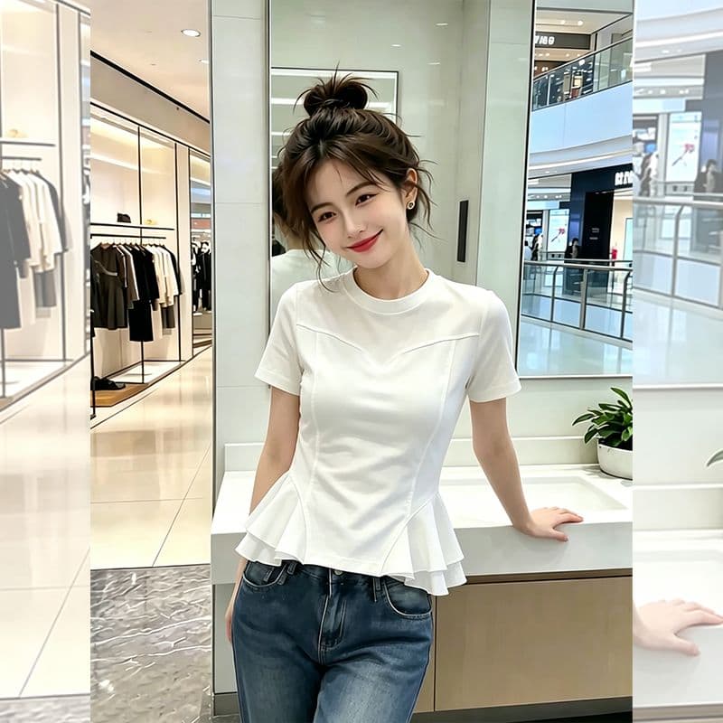 210 그램 40 좋은 면 1 12026 여름 새로운 한국 스타일 반팔 티셔츠 여성 디자인 센스 이미지 3