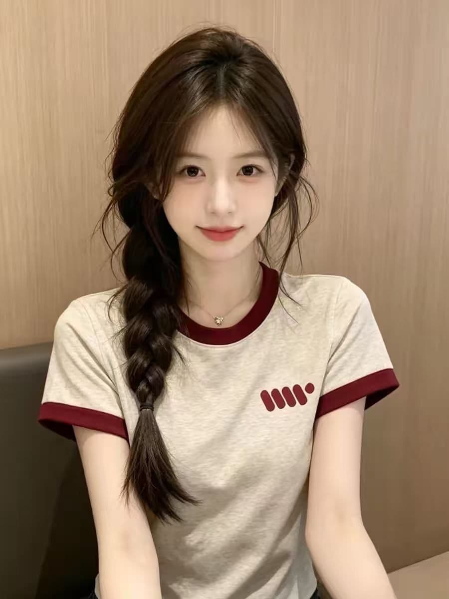 210 그램 40 좋은 면 1 1 배색 긍정적 인 어깨 반팔 티셔츠 여성 여름 그레이트 봐. 의류 상세 이미지 2