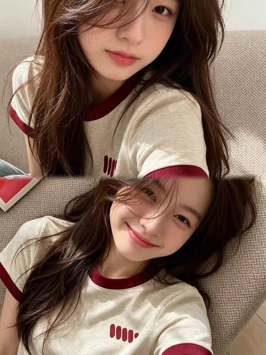 210 그램 40 좋은 면 1 1 배색 긍정적 인 어깨 반팔 티셔츠 여성 여름 그레이트 봐. 의류 상세 이미지 3
