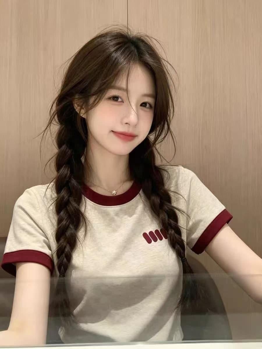 210 그램 40 좋은 면 1 1 배색 긍정적 인 어깨 반팔 티셔츠 여성 여름 그레이트 봐. 의류 상세 이미지 5