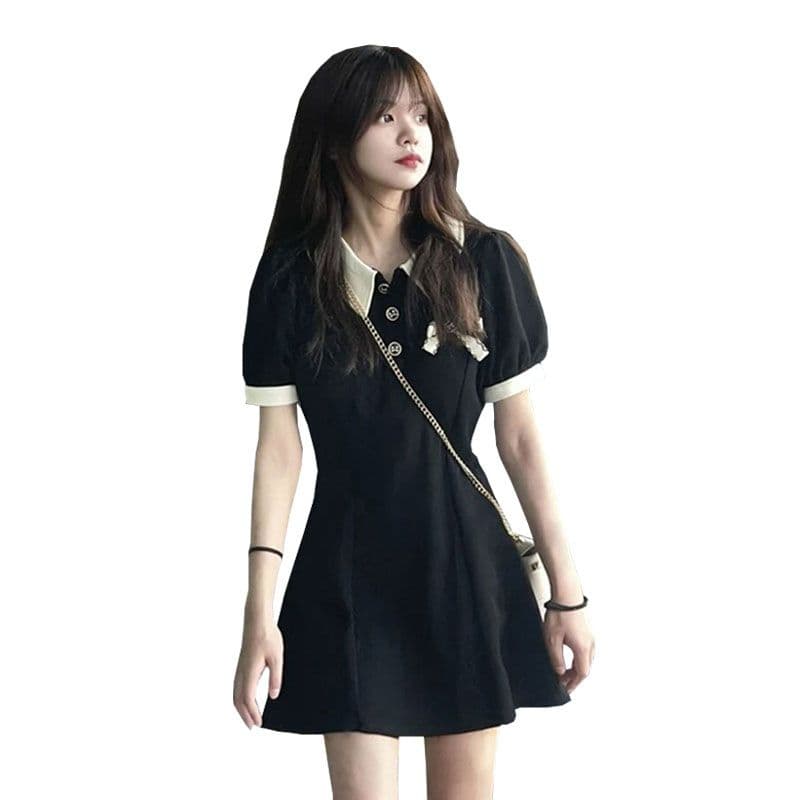 원본 원단 것 있음 주머니 polo 여성 드레스 여름 프랑스식 품격 슬림해 보이는 작은 검은 드레스 상세 이미지 6