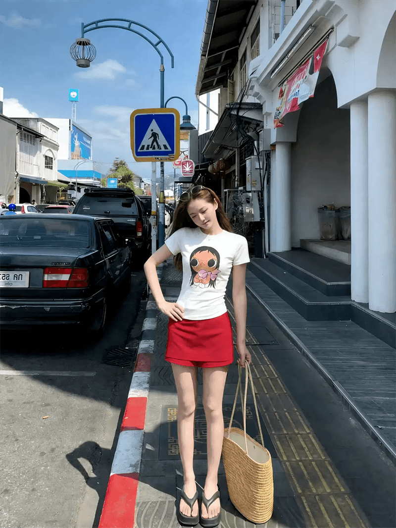 순면 40 220 그램 92 면 8 암모니아 Lun 긍정적 인 어깨 반팔 티셔츠 여성 프린트 이미지 3