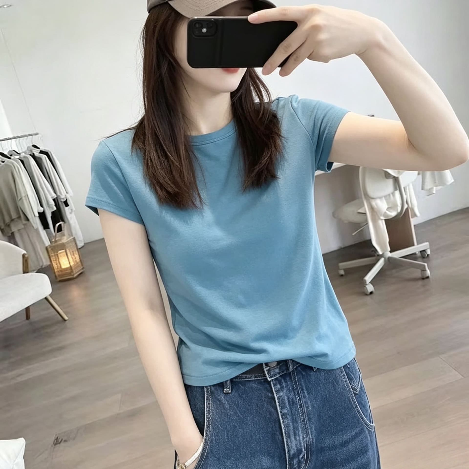 210 그램 92 면 8 암모니아 Lun 2026 여름 새로운 한국 스타일 반팔 티셔츠 여성 디자인 센스 이미지 3