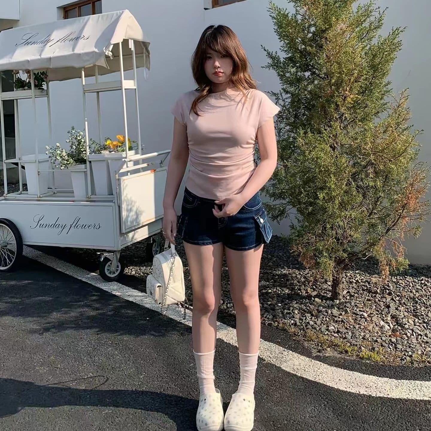 원본 품질 디자인 센스 마 오래된 로우 웨이스트 주머니 데님 반바지 이미지 5
