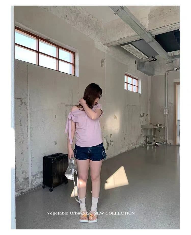 원본 품질 디자인 센스 마 오래된 로우 웨이스트 주머니 데님 반바지 상세 이미지 14