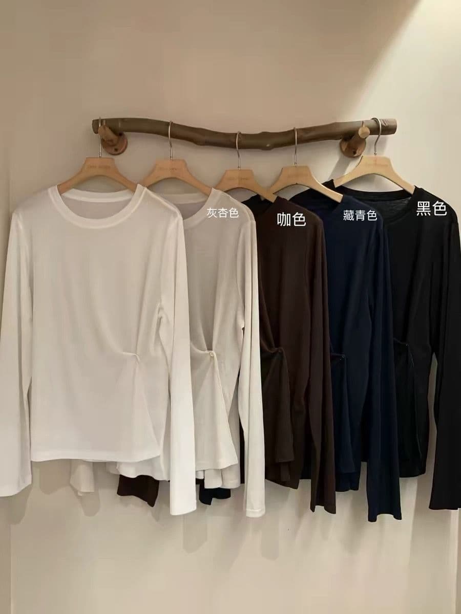 170 그램 눈꽃 면 35 라이 경기 서울 35 면 30 폴리 에스터 측면 부서 버클 긴팔 티셔츠 여성 얇은 스타일 자외선 차단 블라우스 맨위 상세 이미지 2