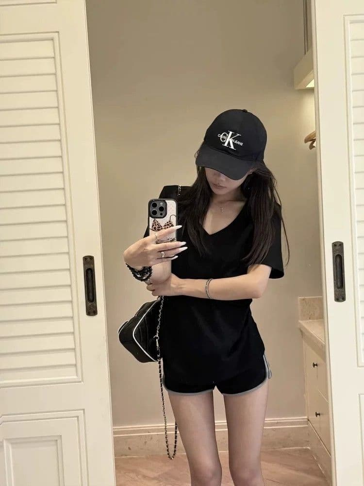 원본 것 반팔 티셔츠 여성 여름 다용도 V넥 디자인 센스 맨위 상세 이미지 6