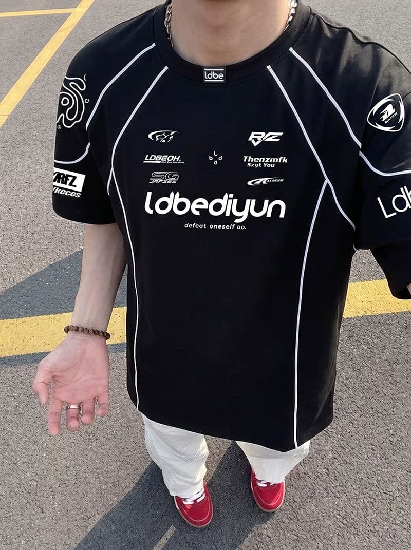 원본 체크무늬 반팔 티셔츠 남녀 커플룩 여름 새로운 루즈핏 재미있는 프린트 라운드 넥 맨위 상세 이미지 7