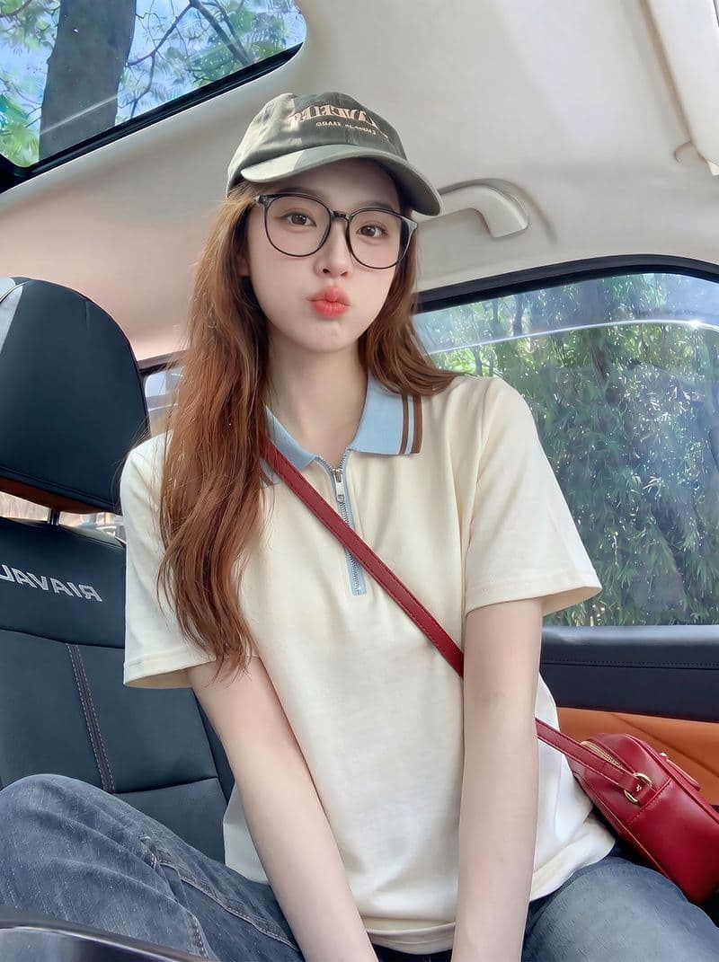 220 그램 남자 바 면 반팔 티셔츠 여성 의류 여름 한 부서 지퍼 배색 새로운 POLO 칼라 맨위 상세 이미지 6