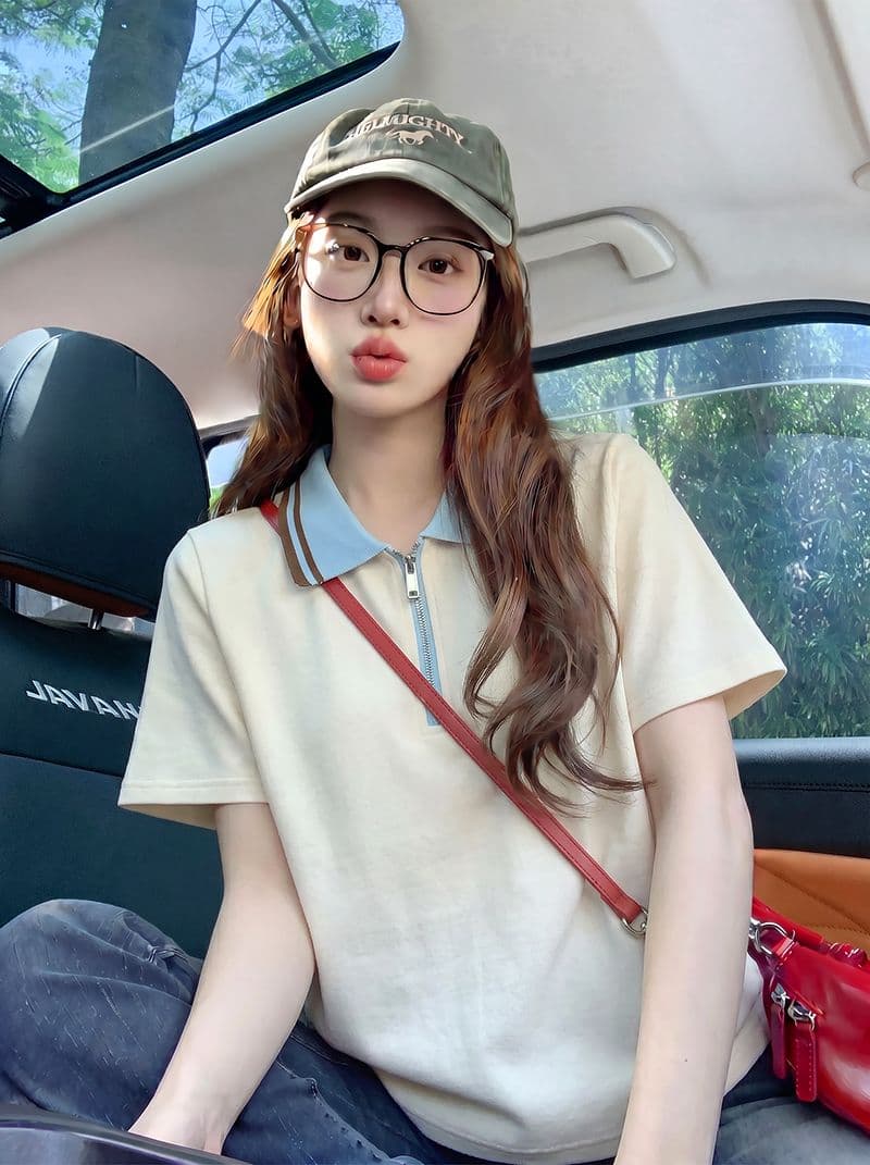 220 그램 남자 바 면 반팔 티셔츠 여성 의류 여름 한 부서 지퍼 배색 새로운 POLO 칼라 맨위 상세 이미지 9