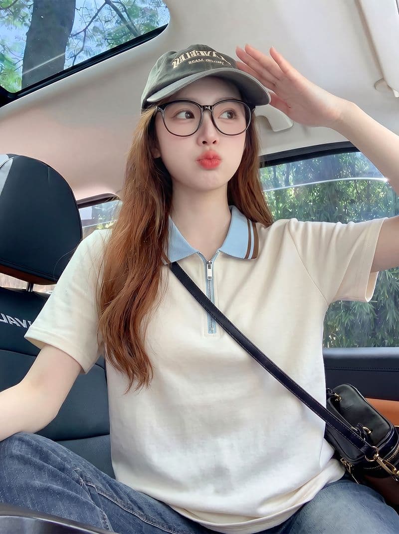 220 그램 남자 바 면 반팔 티셔츠 여성 의류 여름 한 부서 지퍼 배색 새로운 POLO 칼라 맨위 상세 이미지 11