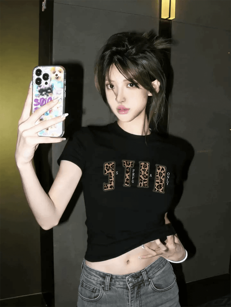 순면 40 220 그램 92 면 8 암모니아 Lun 긍정적 인 어깨 반팔 티셔츠 여성 프린트 상세 이미지 2